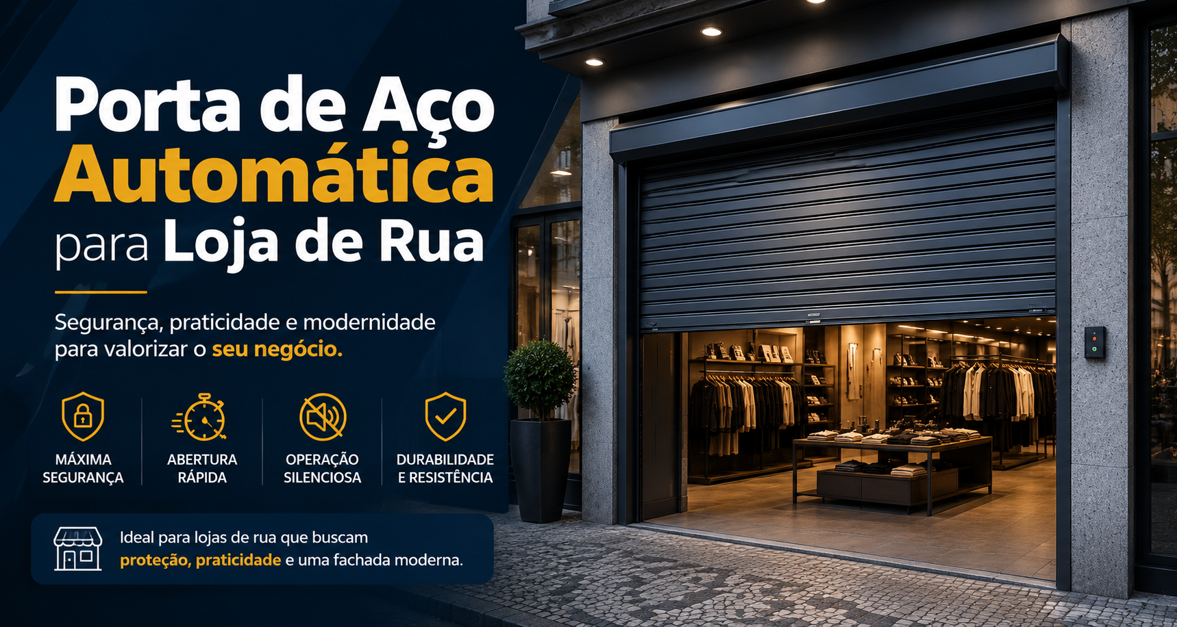 Porta de Aço Automática para Loja de Rua
