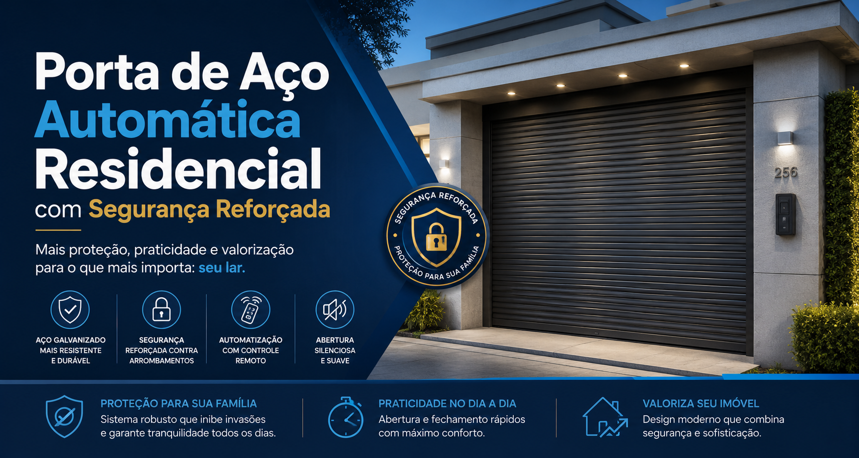 Porta de Aço Automática Residencial com Segurança Reforçada
