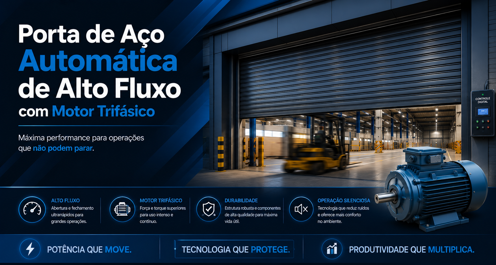 Porta de Aço Automática de Alto Fluxo com Motor Trifásico
