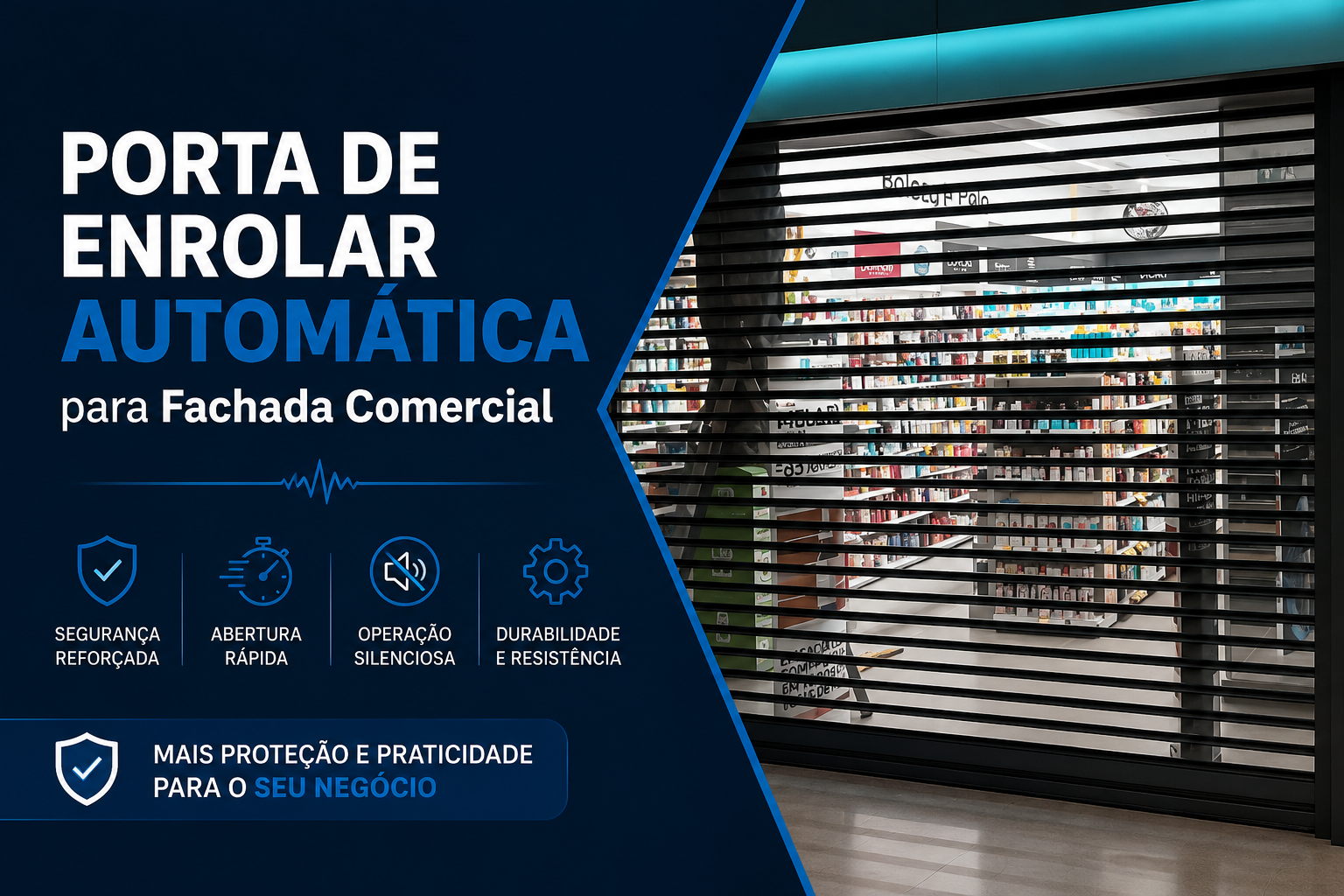 Porta de Enrolar Automática para Fachada Comercial | Segurança e Valorização
