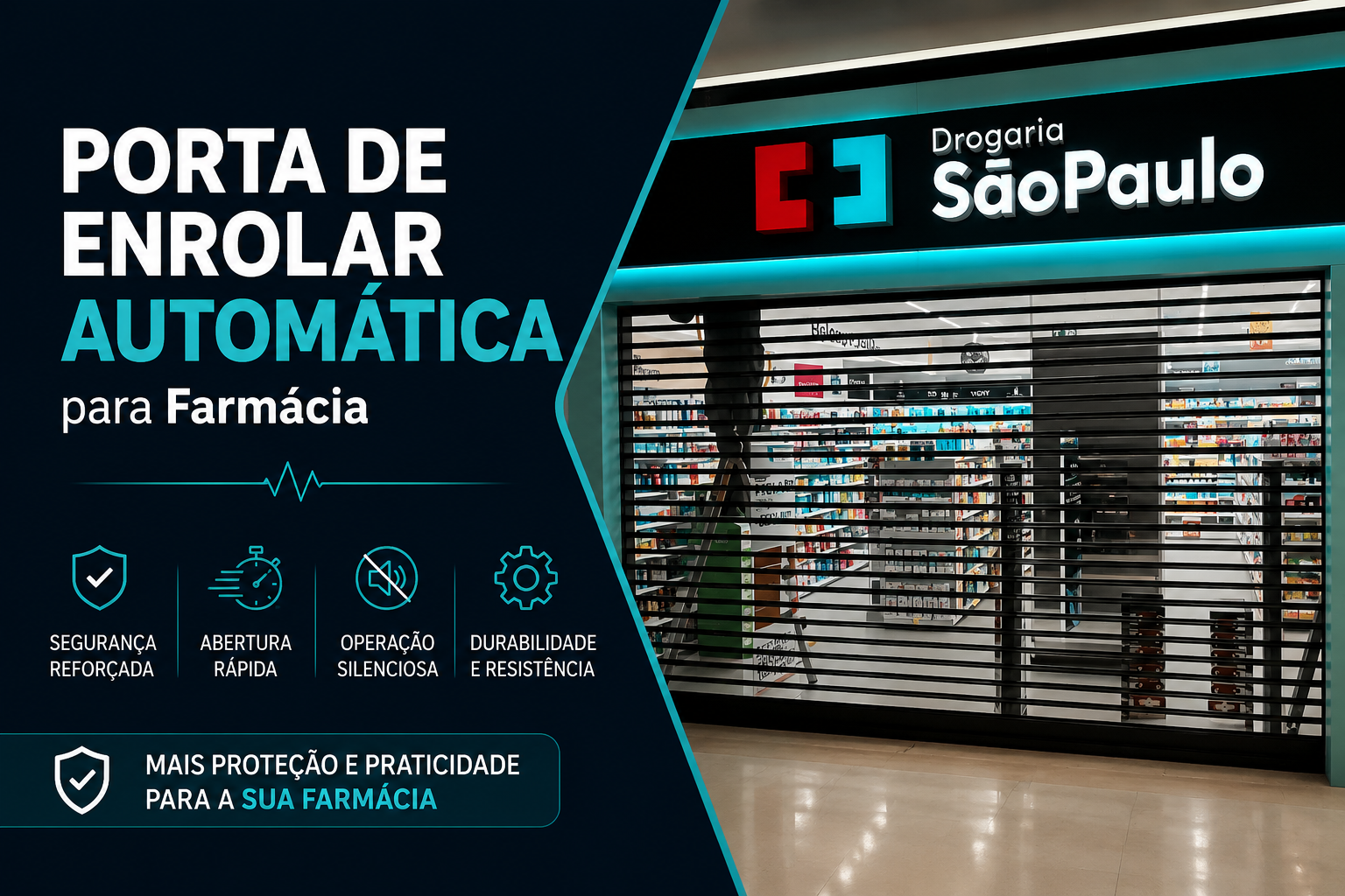 Porta de Enrolar Automática para Farmácia | Segurança e Praticidade