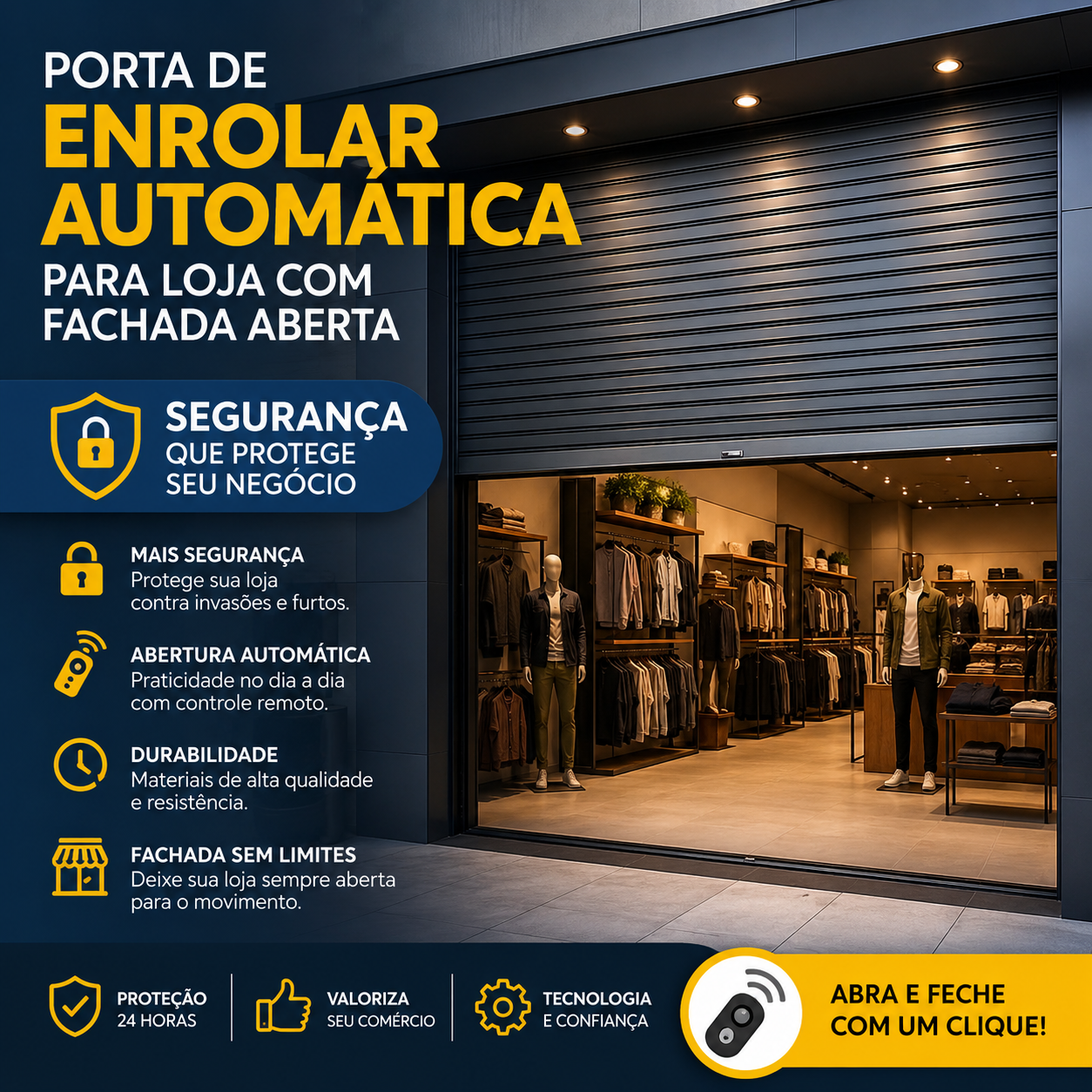  Porta de Enrolar Automática para Loja com Fachada Aberta | Segurança