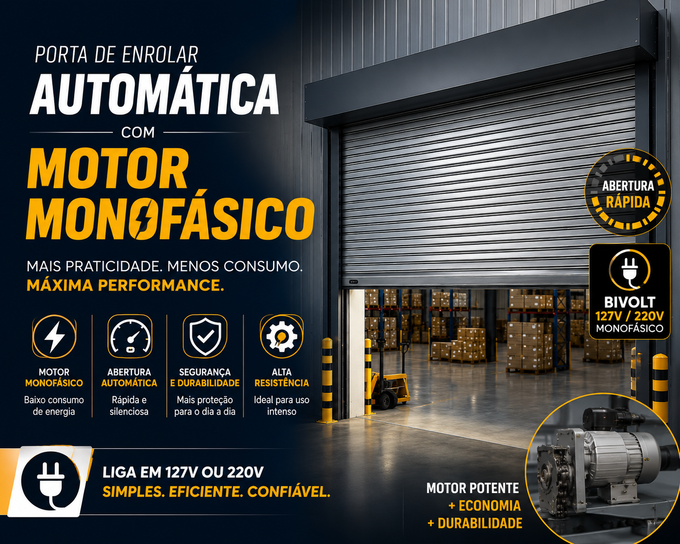 Porta de Enrolar Automática com Motor Monofásico | Praticidade