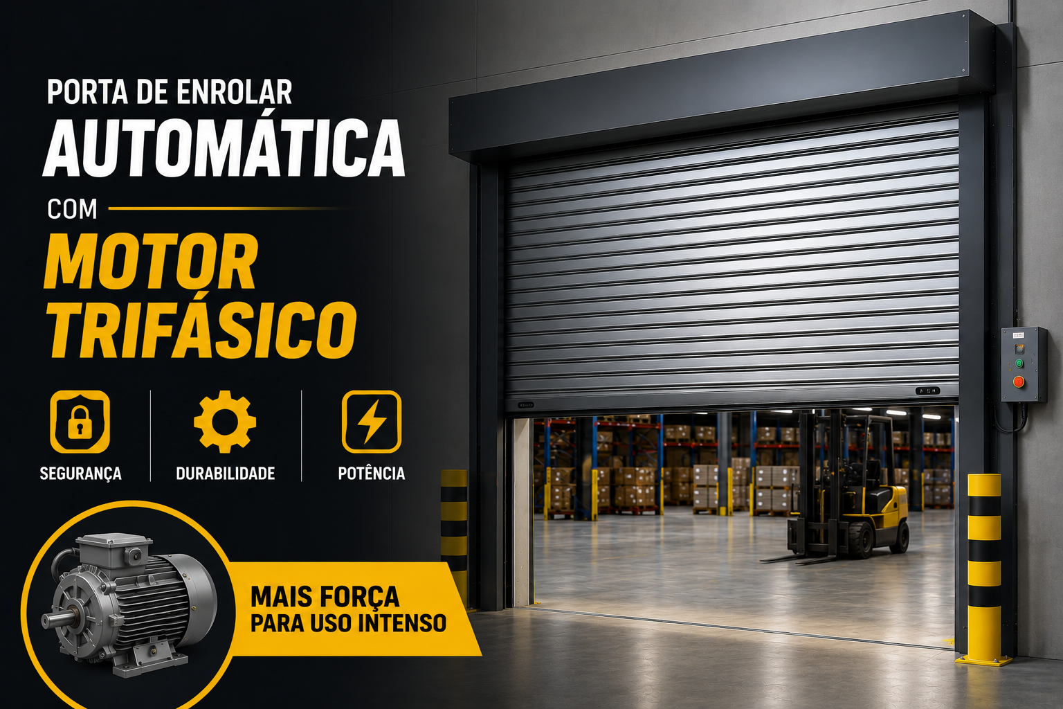 Porta de Enrolar Automática com Motor Trifásico | Uso Industrial