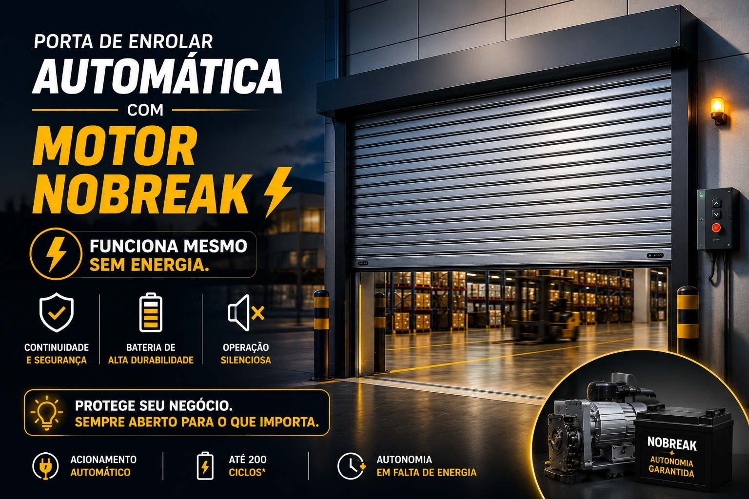 Porta de Enrolar Automática com Motor Nobreak | Segurança e Continuidade