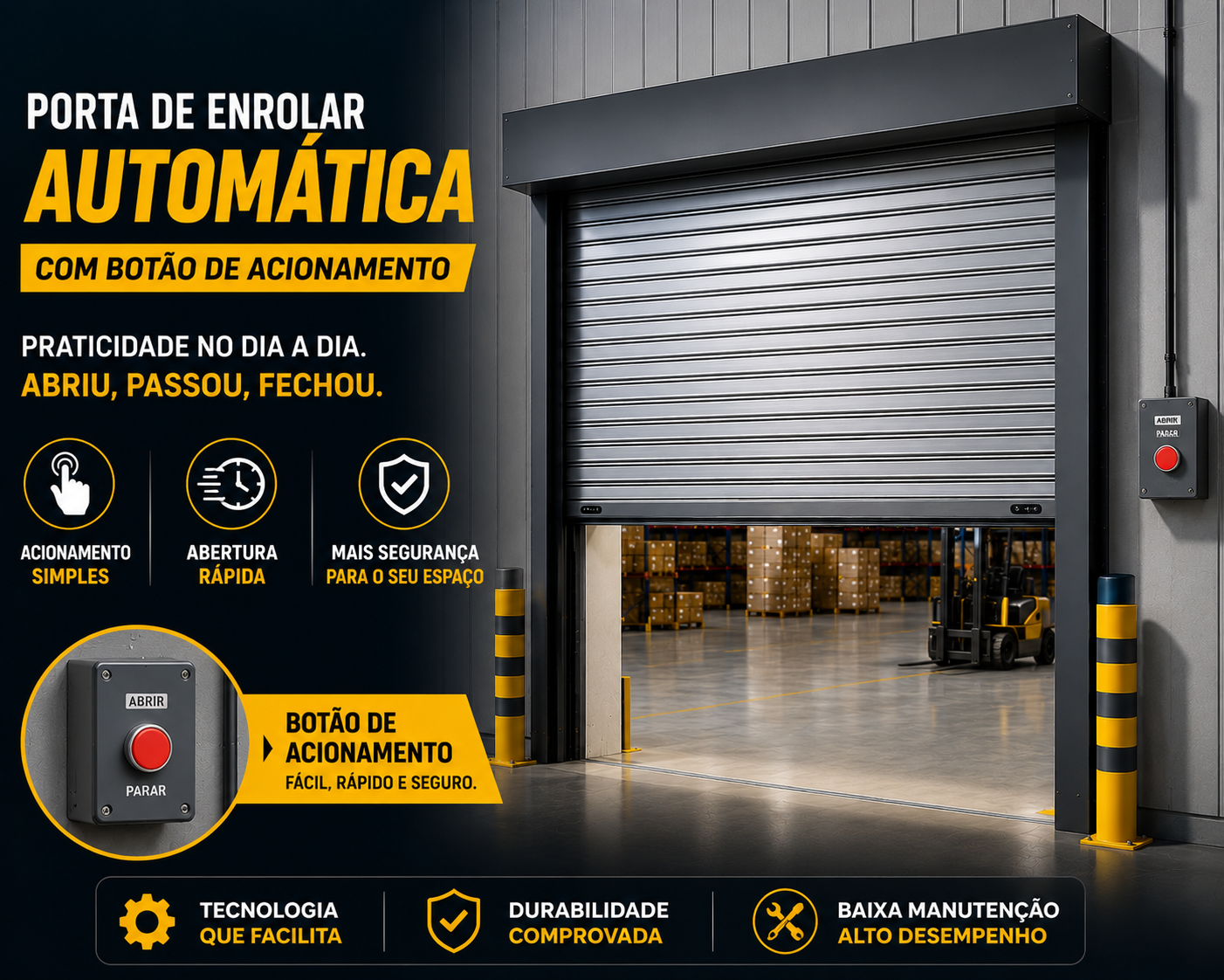 Porta de Enrolar Automática com Botão de Acionamento | Praticidade