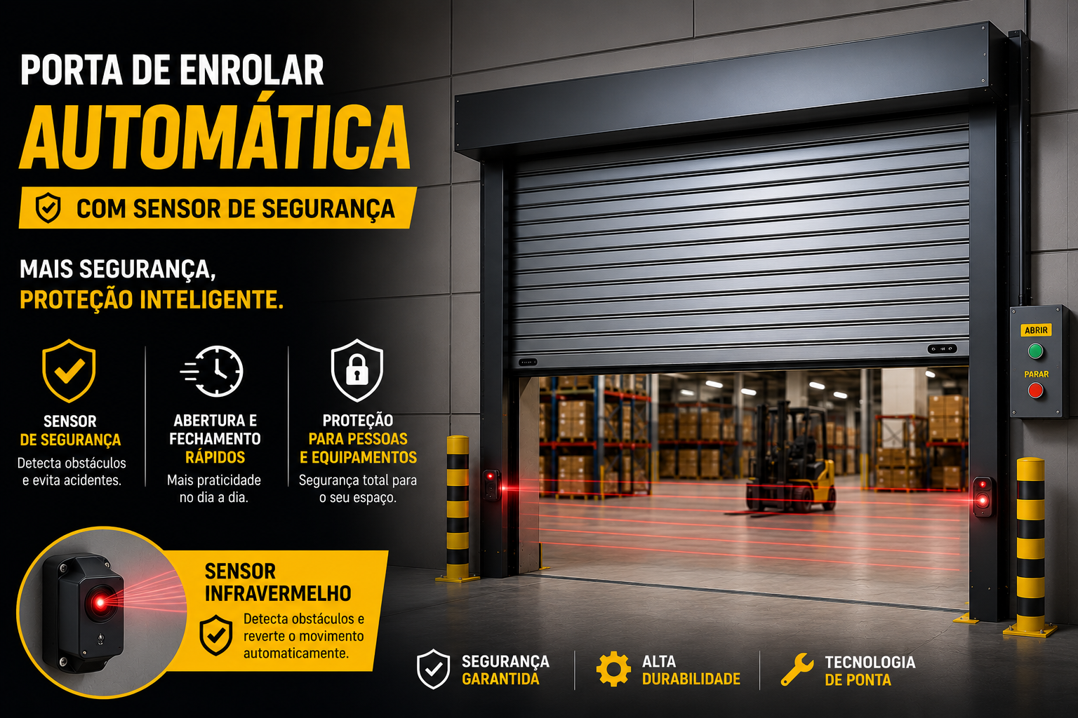Porta de Enrolar Automática com Sensor de Segurança | Proteção