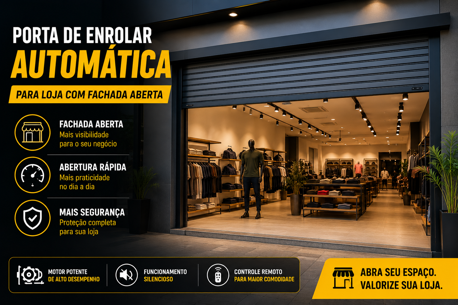 Porta de Enrolar Automática para Loja com Segurança Reforçada